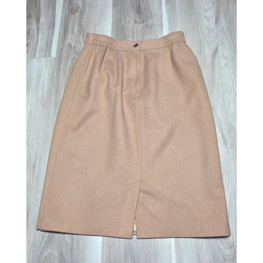 Vintage Sag Harbor 100% Pure New Wool Lined Pencil Skirt in Camel Tan Size 10